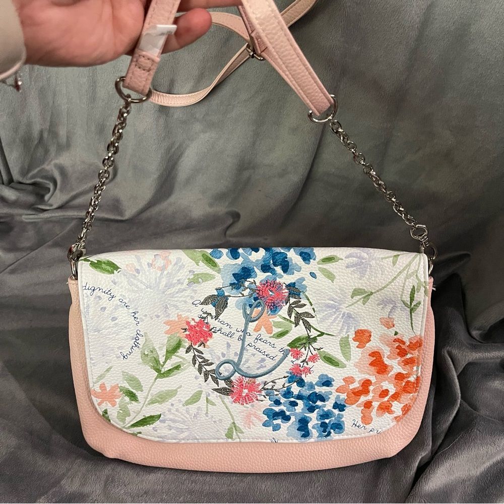 Blush and Floral Studio Thirty-One Clutch with Chain Crossbody Strap
